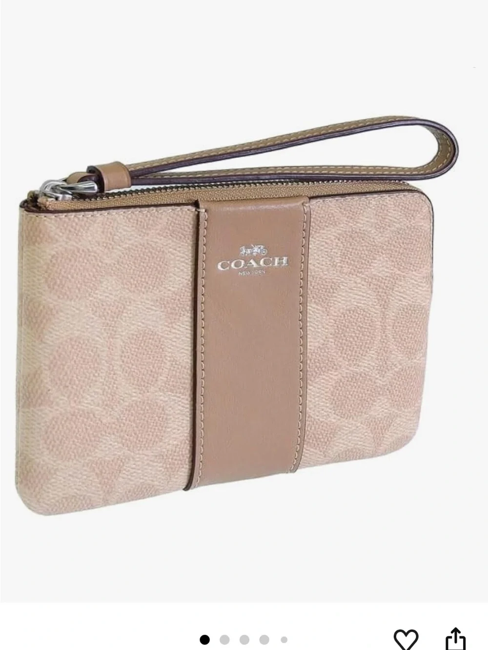 Coach Pink Signature Canvas Wristlet with Leather Trim